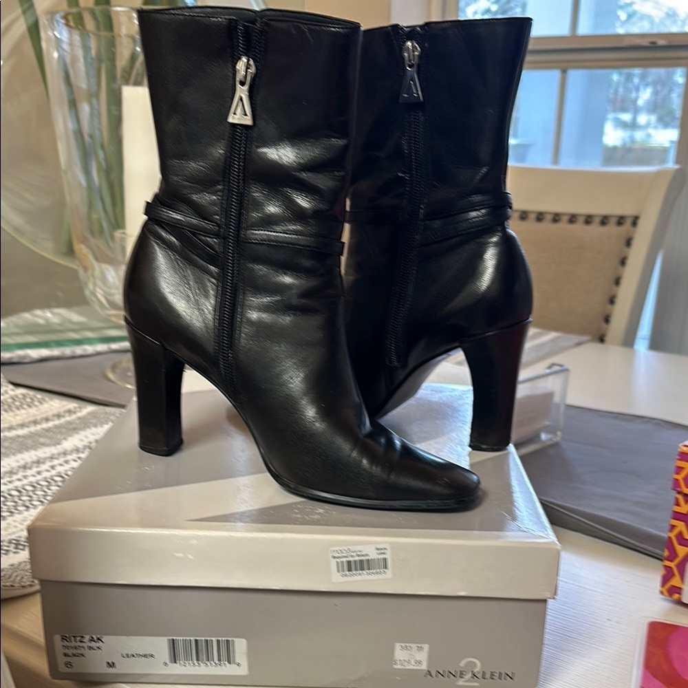 Anne Klein Black Leather Women's Boots